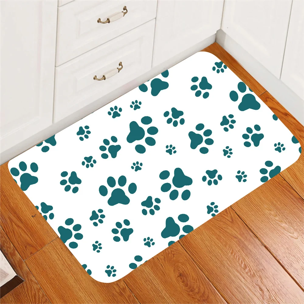 

CLOOCL Simply Style Flannel Carpet 3D One-Side Printing Paw Print Doormat Bathroom Rectangle Soft Mat Anti-slip Floor Rug