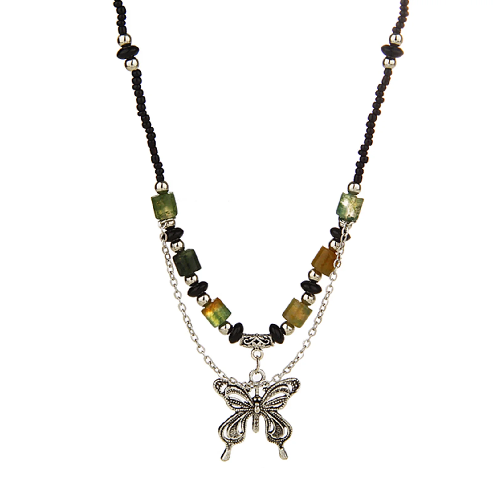 

Vintage Beaded Butterfly Necklace Women Ins Style Collarbone Chain Sweater Chain Accessories Wedding Classic Party Jewelry Gift
