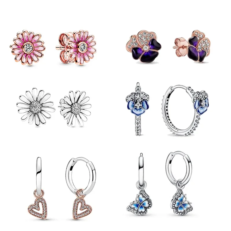 

LR High Quality S925 Sterling Silver Rose Gold Pink Daisy Earrings Fashion And Beautiful Flowers For Girlfriend And Family Gifts