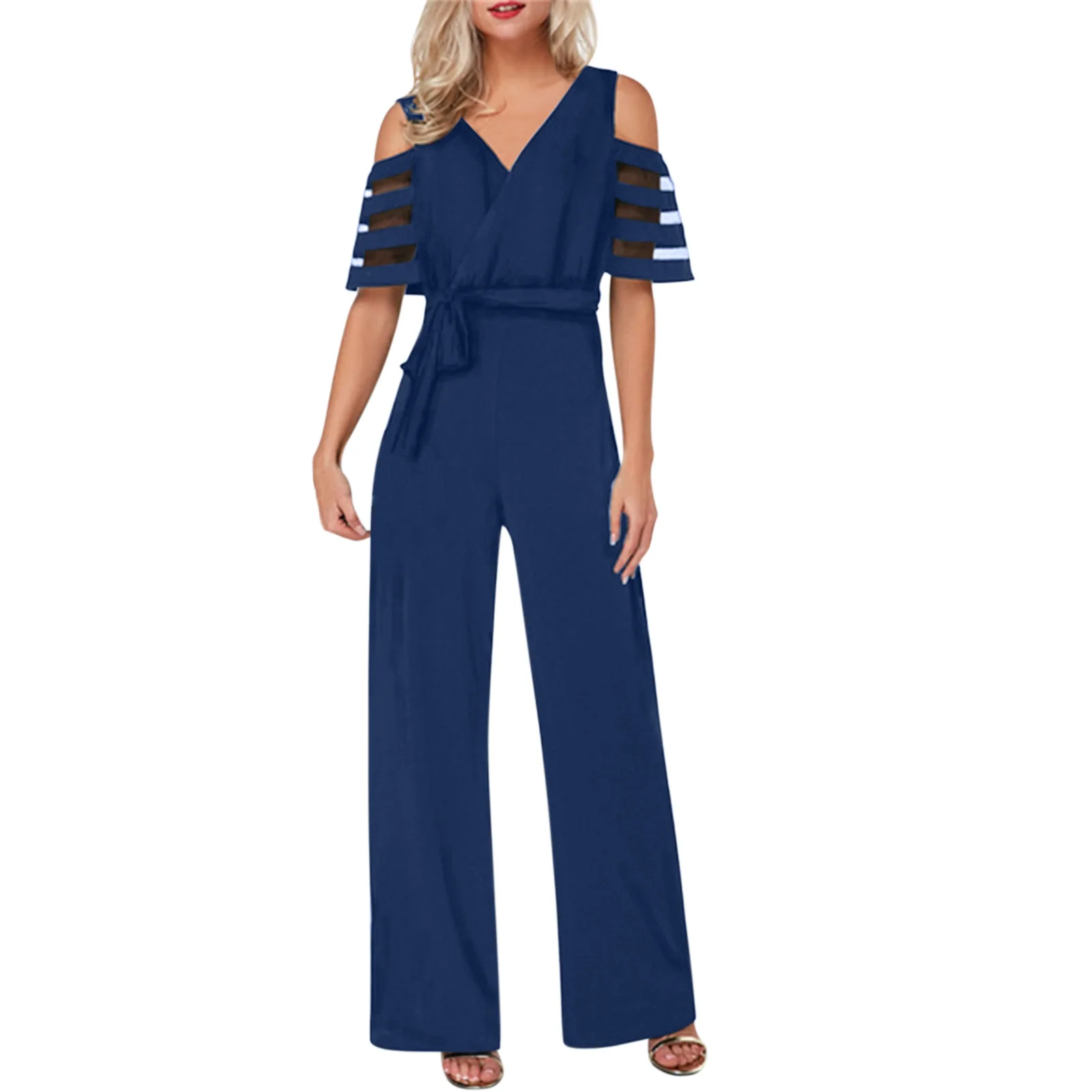 Fashion Sexy Off Shoulder V Neck Loose Elegant Wide Leg Jumpsuits