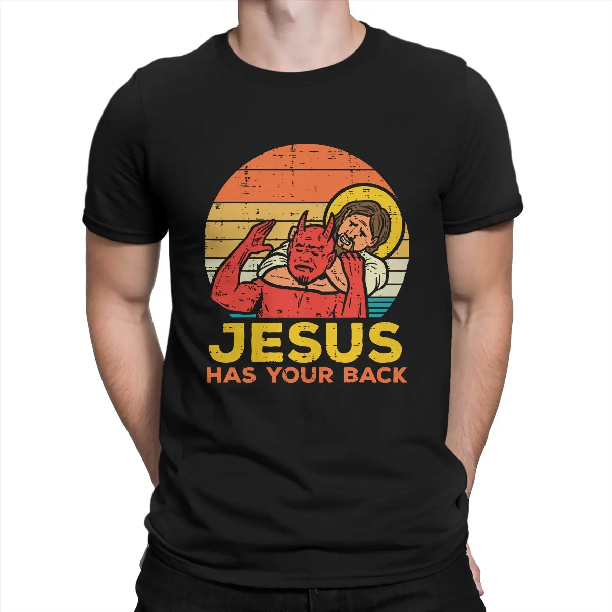 

Men T-Shirts Jesus Has Your Back Amazing 100% Cotton Tees Short Sleeve Christ Christian Religion T Shirts Round Neck Clothes