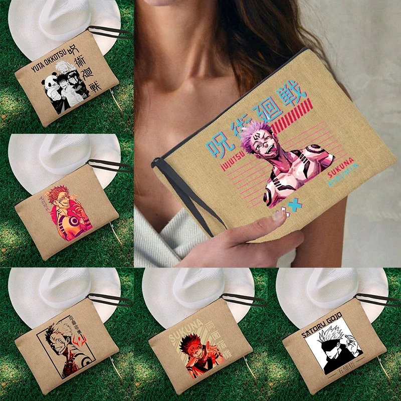 

Jujutsu Kaisen Cartoon Print Makeup Bag Travel Neceser Toiletry Organizer Pouch Female Canvas Zipper Cosmetic Bags Best Gift