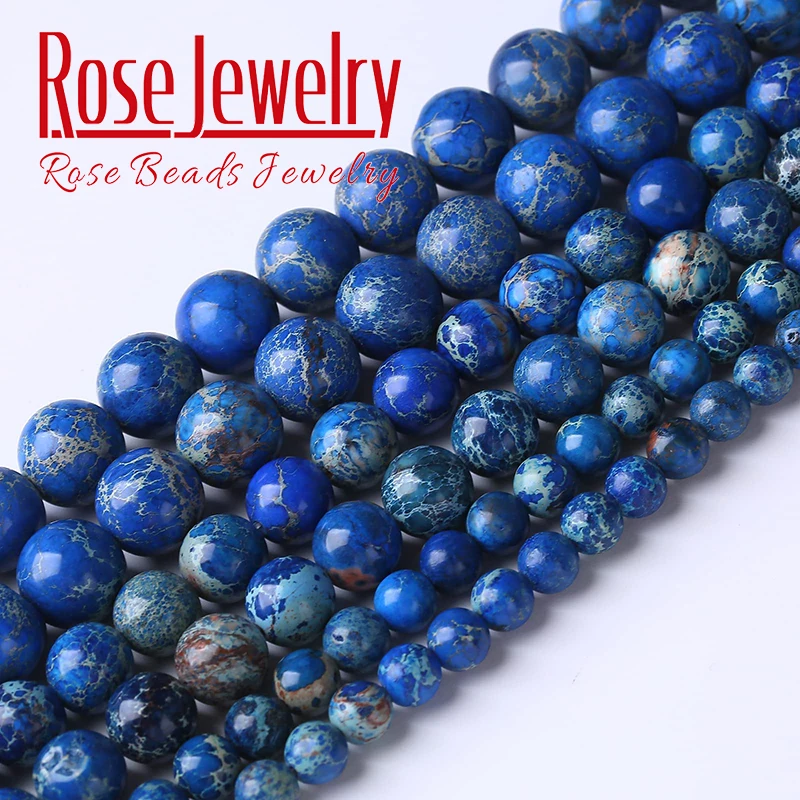 Natural Lapis Blue Sea Sediment Japsers Beads Crystal Energy Healing Power Stone Beads Per La Creazione Di Gioielli 4 6 8 10 12Mm 15 "Pollici