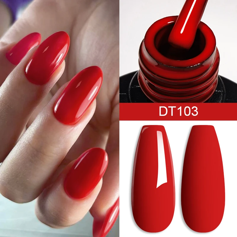 MEET ACROSS 7ml Red Gel Nail Polish Crystal Semi Permanent Soak Off UV Gel Varnish Nail Art Manicure Base Matte Top Coat Vernis