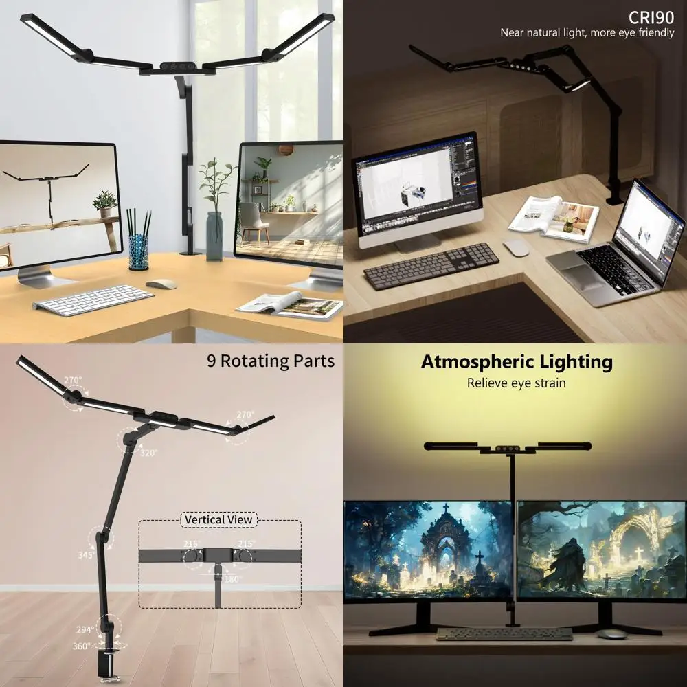 Adjustable 32.5 LED Desk Lamp with Clamp, 24W Swing Arm, 5 Light Bars ...