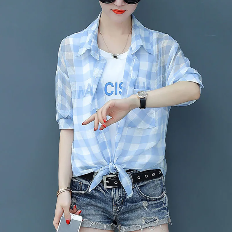 Fashion Printed Spliced Pockets Bandage Fake Two Piece Plaid Blouse Women's Clothing 2024 Summer New Casual Tops Sweet Shirt