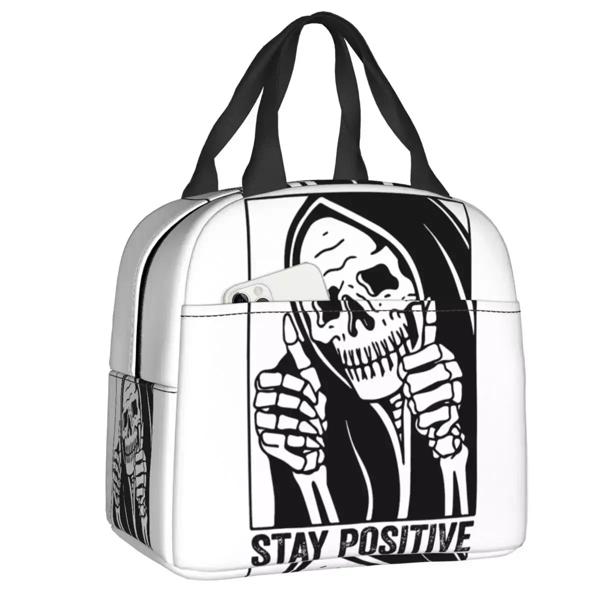 

2024 New Funny Skull Stay Positive Skeleton Insulated Lunch Bag For Women Resuable Cooler Thermal Lunch Box Office Work School