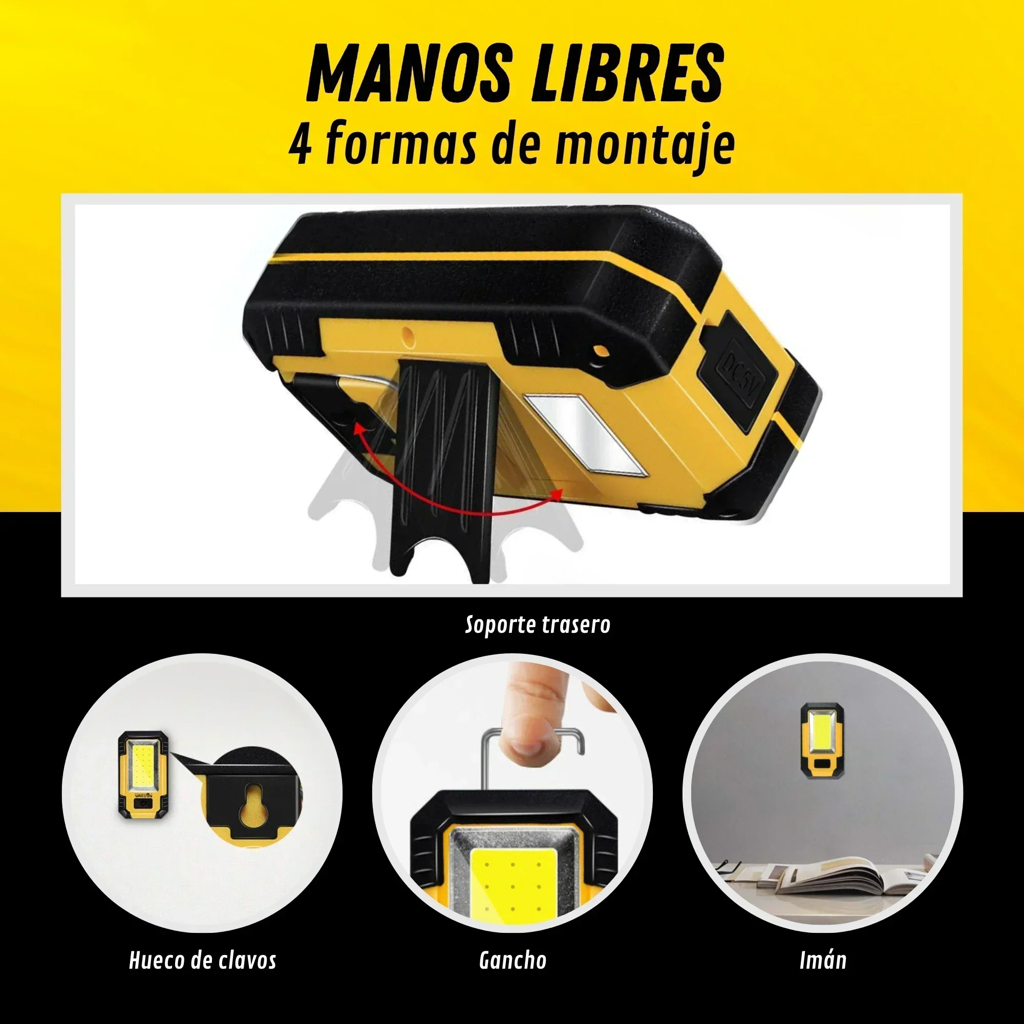 Multi-function 4000mah LED Work Light Rechargeable COB Flashlight With Magnetic Portable Outdoor Camping Lantern Emergency Lamp