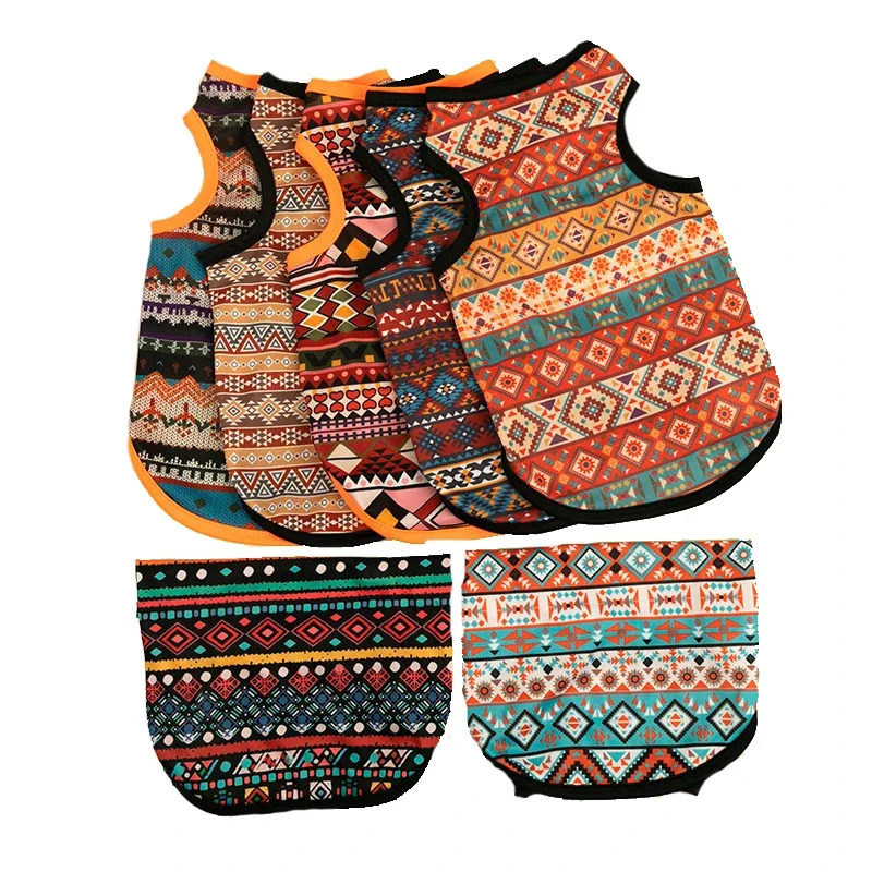 Dog Clothes Bohemian Style Dogs T-shirt Soft Dogs Cats Vest Summer Puppy Clothes York French Bulldog T-Shirt Dog Pullover Pet Costumes