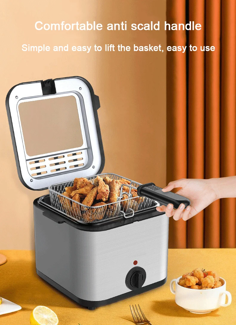 2.5L Electric Deep Fryer Adjustable Thermostat Oil Oven Hotpot Frying Machine Heating Cooker