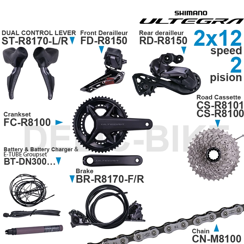 

SHIMANO ULTEGRA R8170 Groupset ST-R8170 BR-R8170 FD-R8150 RD-R8150 FC-R8100 CS CN-M8100 EW-SD300 2x12-speed Original parts