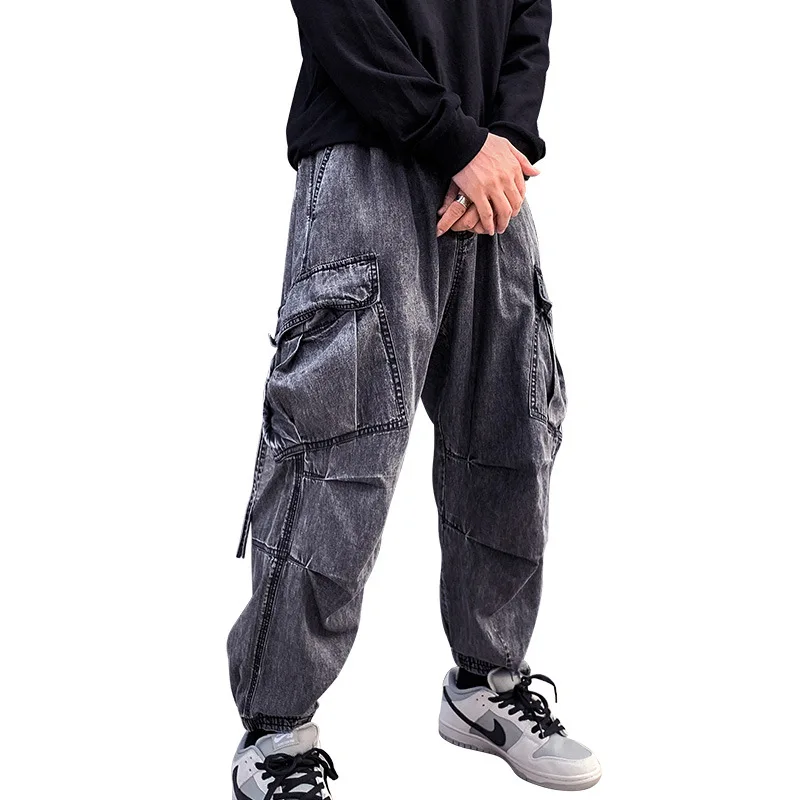 

High Quality Hip Hop Men New Casual Pants High Street Loose Multiple Pockets Jeans Denim Trousers
