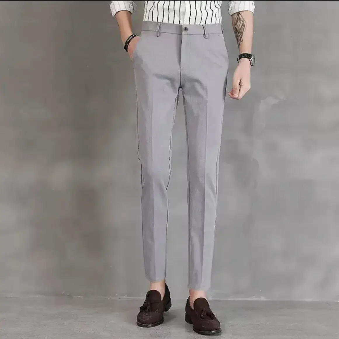 thumbnail image 1 of Pantalones de verano para hombre, pantalones de traje de oficina para hombre, pantalones de trabajo negros rectos 2024, reseñas coreanas, muchos vestidos formales clásicos de moda de licra, 1 of 5