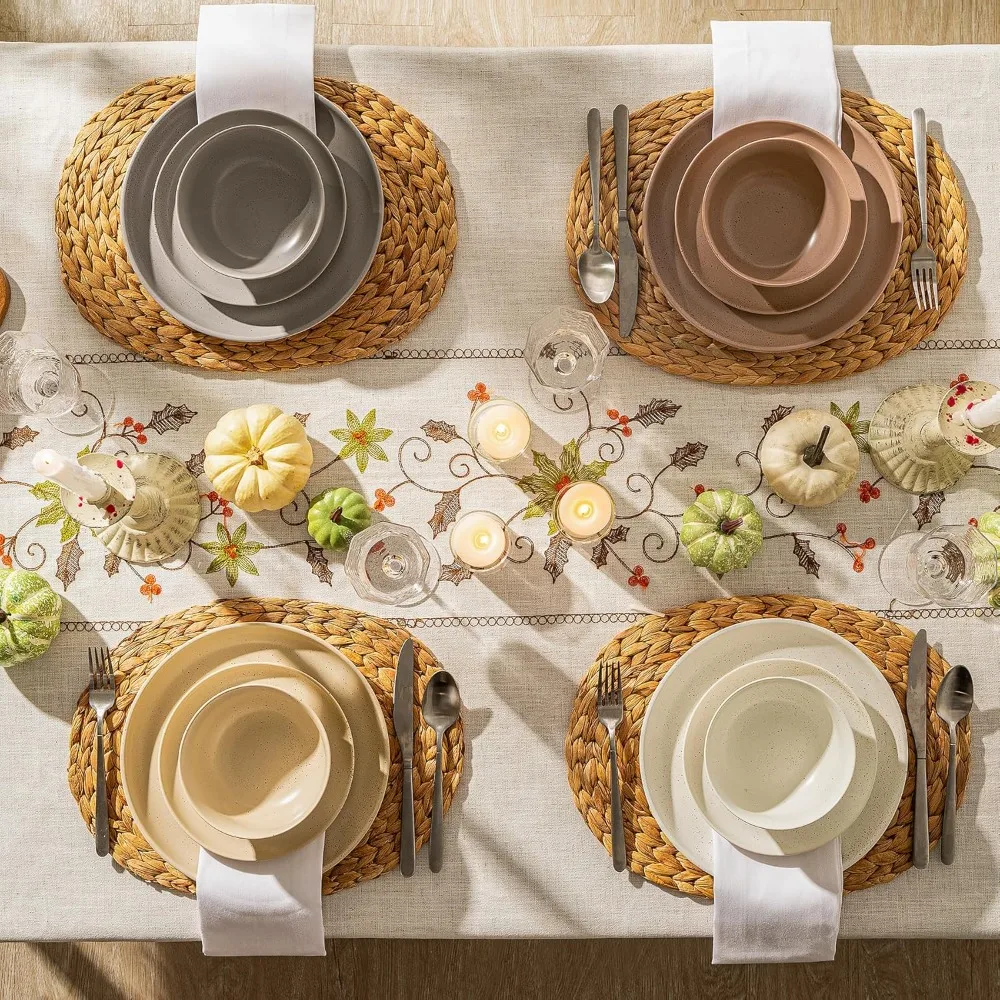 Plate Sets, 18-Piece Porcelain Round Dinnerware Set Service for 6, Neutral Colors， Plate Sets.