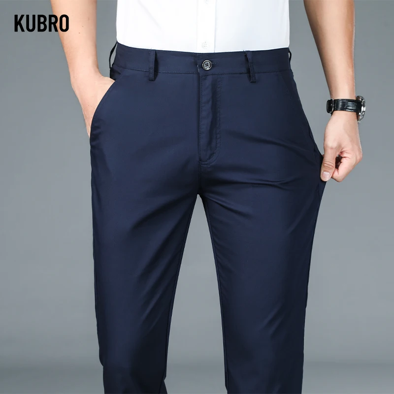 KUBRO Luxury Straight Business Suit Pants Men's Bamboo Fiber Designer Spring Summer Elegant Casual Formal Trouser business pants,suit pants,men pants