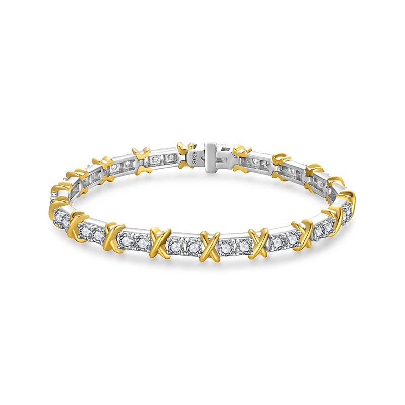 HanYu Fashion Style 925 Silver 3mm Moissanite Women's Bracelet 18K Imitation White Gold and Gold Color