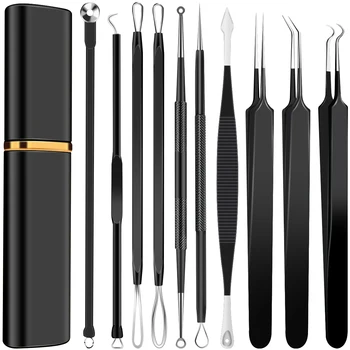 10pcs Pimple Popper Tool Kit Stainless Steel Blackhead Remover Tool Comedones Extractor for Forehead Facial Nose Removing Zit 1