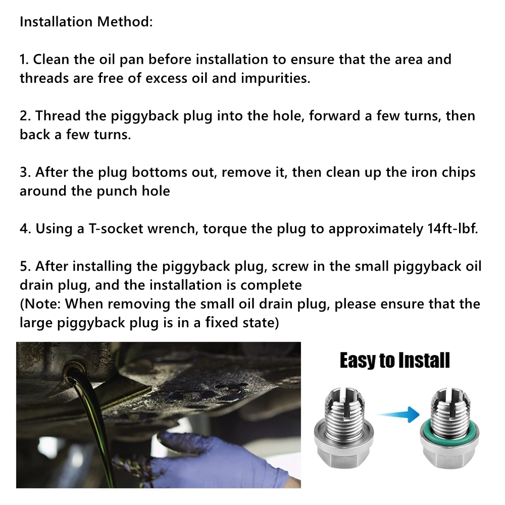 M12.1-1.25/1.5/1.75 M14 M16 M18 x 15mm Oil Drain Plug Oversize Piggyback Stainless Steel Self Tapping Oil Pan Thread Repair Kit