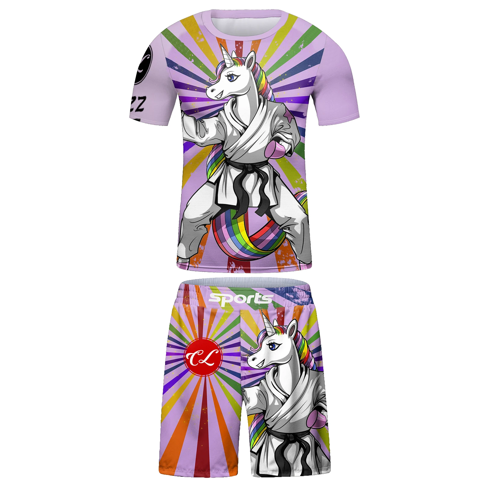 Cody Lundin Short Sleeve BJJ Rashguard T-shirt+ MMA Shorts 2pcs/set Kickboxing Men Grappling Gym Sport Training Westling Wear 2