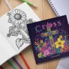 Cross surrounded by flowers Art Coloring Book 24page Adult Picture Book help relieve stress and mood Graffiti Painting Drawing 4
