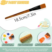 12pcs Wide Flat Acrylic Paint Brushes - 3/4 Inch Synthetic Nylon Bristles for Detail Art Painting, Oil, Watercolor - Bulk Paint 2
