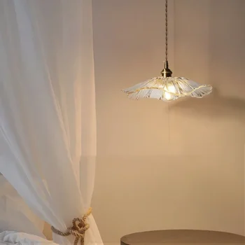 Nordic Simple Japanese Retro Restaurant lights Entrance Balcony Bay Window Aisle Lotus Leaf Shape All-copper Glass Chandeliers