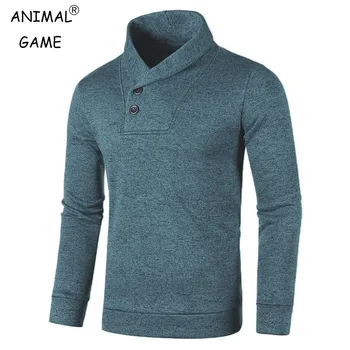 Sweatwear Half Turtleneck Mens Sweaters Button Neck Solid Color Warm Slim Thick Sweatshirts Winter Pullover Men 1