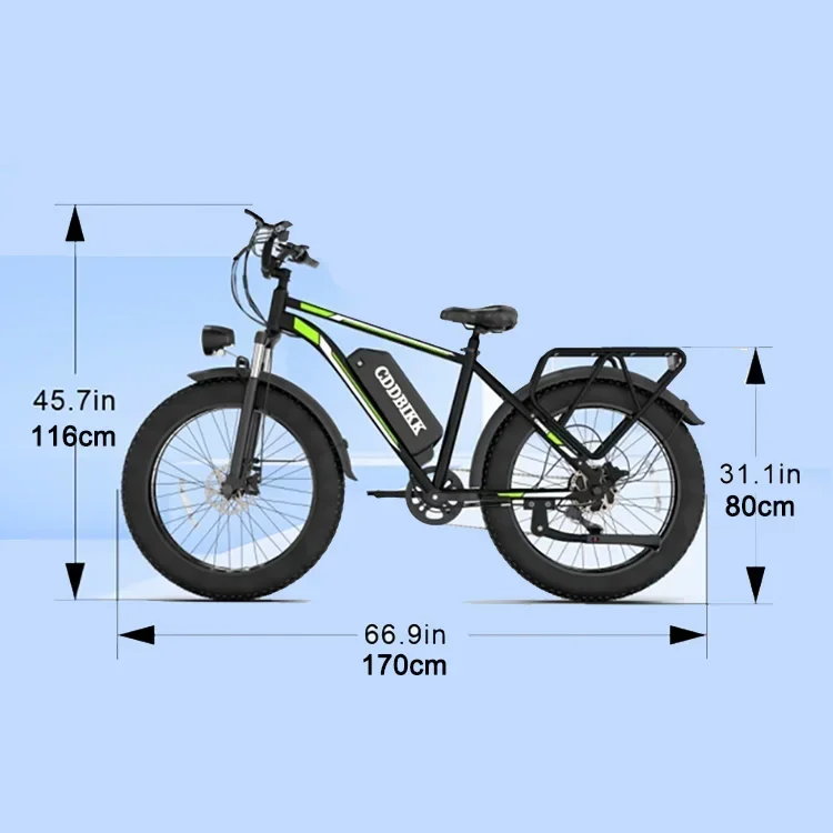 Electric Bicycle F26 26-inch Fat Tire Electric Bicycle 48V 1000W Motor 15AH Battery Rear Seat Cargo Truck