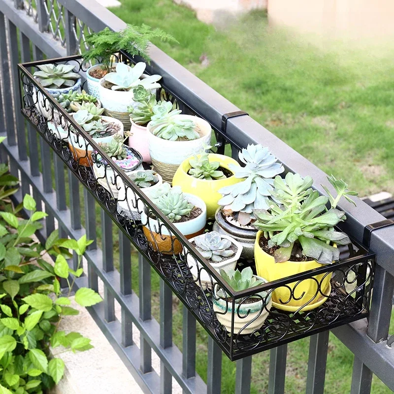 Window Plant Stand Balcony Hanging Style Flower Pots Holder Fence Railing Succulent Flower Rack Indoor Gardening Storage Rack storage rack plant stand wooden flower shelf