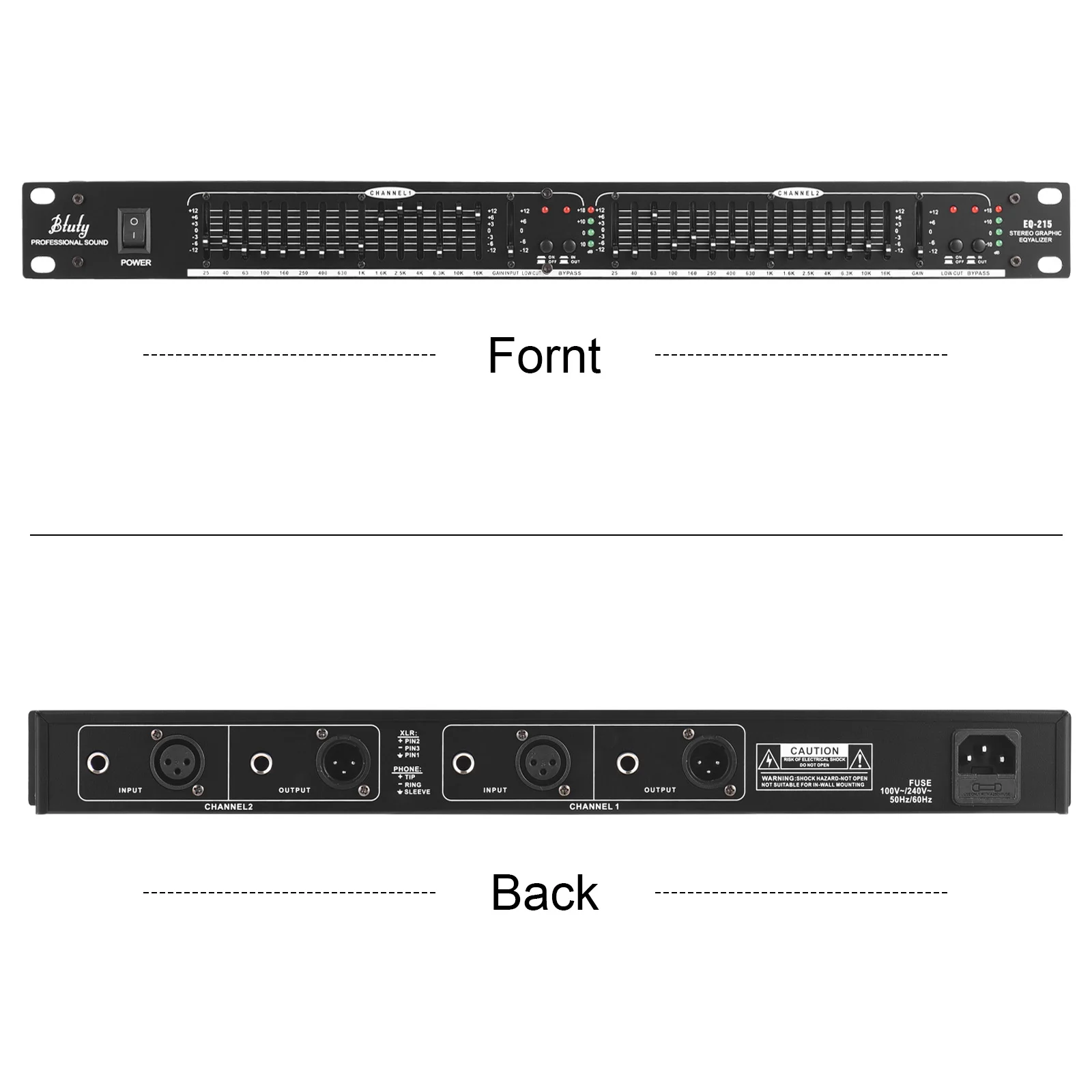 Professional Dual Channels Stereo Graphic Equalizer EQ-215 15-Band Equalizer with LOW-CUT Switch Standard 1U Rack Mount Design
