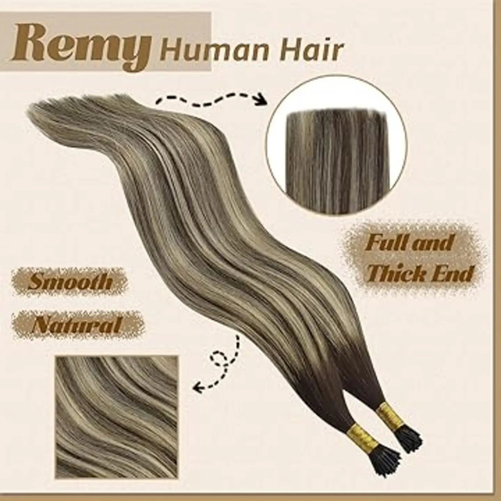 [Customers Favorite] YoungSee I Tip Extension Real Human Hair Fusion Hair Extensions Balayage Color 16-22Inches 50G