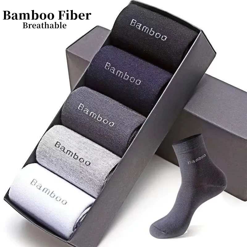 

5Pairs/Lot New Men's Socks Natural Bamboo Fiber Socks Casual Business Antibacterial Breathable Mid Tube Socks Men's FastShipping