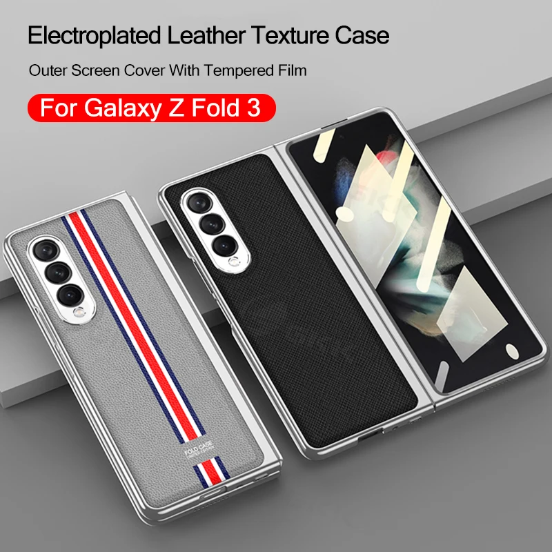 

GKK Original Leather Case For Samsung Galaxy Z Fold 3 2 5G Case With Outer Screen Film Plating Hard For Samsung Z Fold3 5G Cover