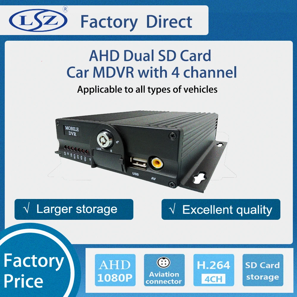 

High quality car mobile dvr 4ch video recorder dual sd card mdvr For truck/bus/taxi/car