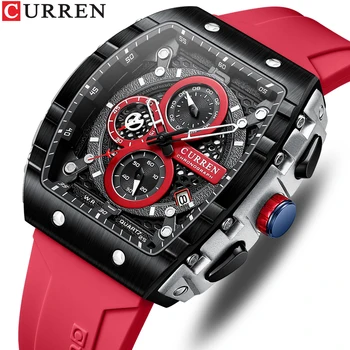 CURREN Fashion Sports Watches with Large Dial Unique RectangularHollow Design Quartz Wristwatches with Chrongraph Auto Date 8442 1