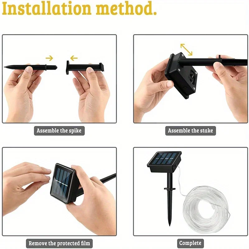 12m/7m Solar Tube Light Garden Light String Outdoor 8 Modes Rope Lights Wedding Swimming Pool Roof Festive Home Party Decoration