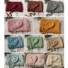 

Hand Knitted Wool Hat Wrap Set Newborn Photography Props Girl Boy Baby Photo Shoot Accessories Blankets Flokati Background Mat