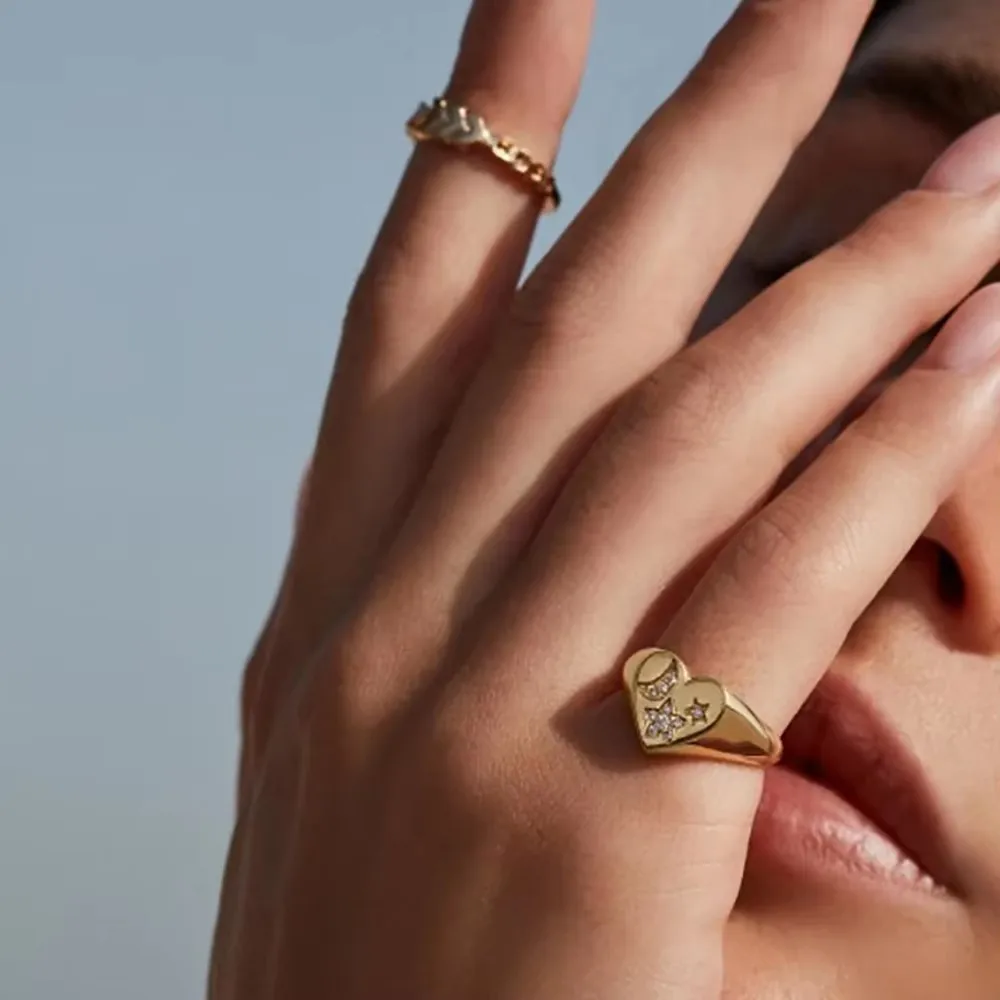 Waterproof Stainless Steel Sparkle Zircon Wedding Ring for Women 18K Gold Plated Two-tone Double-layer Finger Rings Chic Jewelry