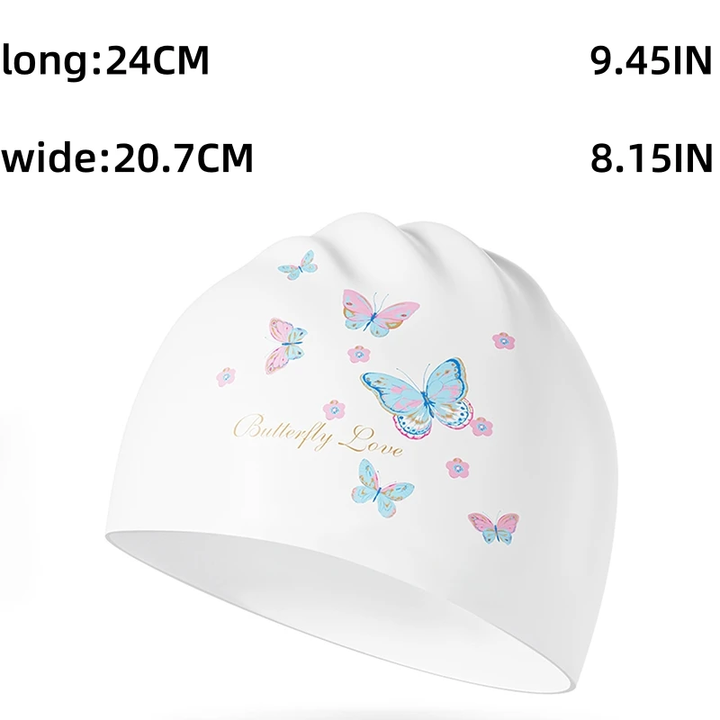 1Pcs Fashionable new adult unisex silicone swimming cap in one size fits all with cherry blossom and butterfly prints waterproof 6