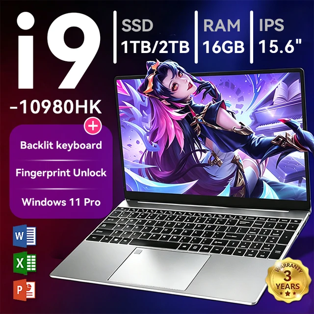 Ordinateur portable de jeu ACEKAMAS 15,6 pouces 2026, Intel Core i9 10980HK, écran IPS 4K, 16 Go DDR4, SSD M.2 1 To, Windows 11 Pro 1