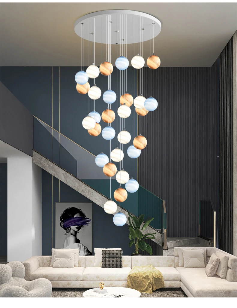 dining chandelier Stair Chandeliers Luxury Duplex Building Villa Empty Stair Long Chandelier Creative Planet Personality Dining Living Room Lamp dining light fixtures