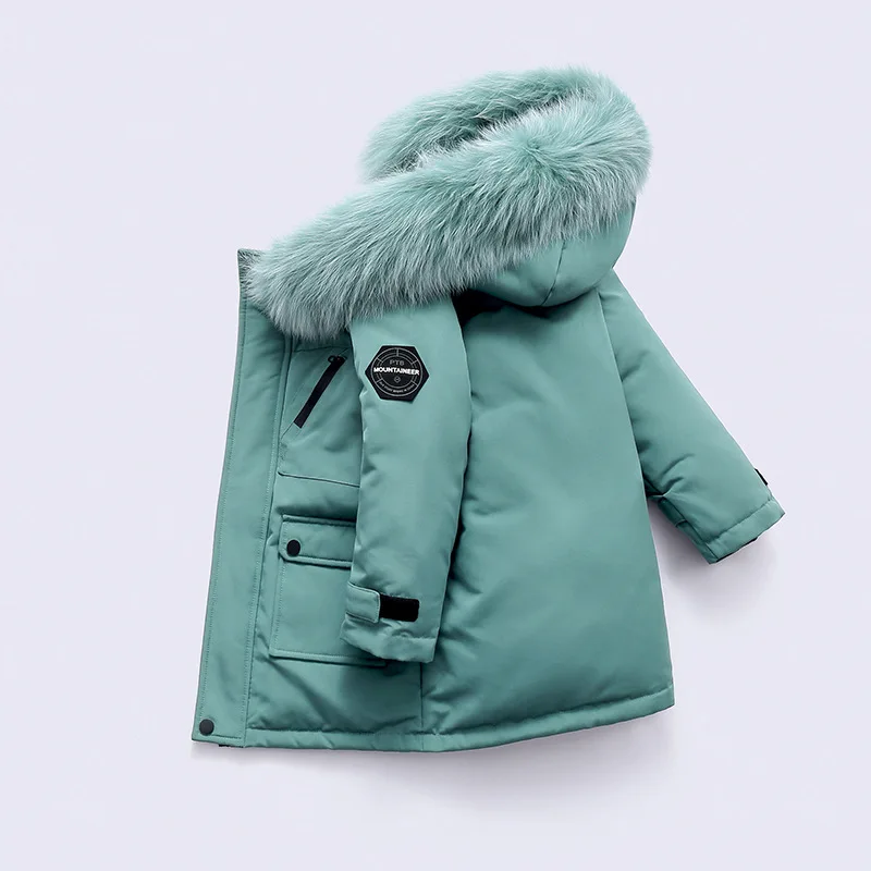 Down Jacket For Boys Real Raccoon Fur Thick Warm 2-12 Years Kids Teenage Parka