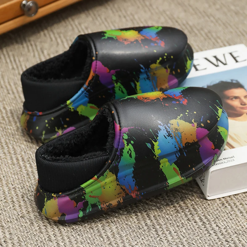 

Winter Slippers Men Outdoor Eva Waterproof Warm Plush Sneaker Slippers Women Non-Slip Indoor Home Footwear Thick Platform Shoes
