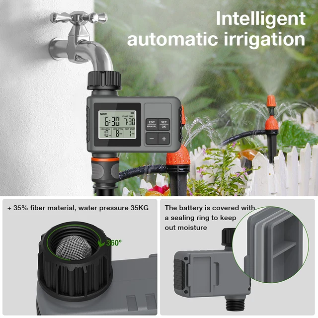 Dispositif d'arrosage automatique, minuterie d'eau intelligente à 1/2 zones, écran LCD, système d'arrosage, arroseur chronométré, programmeur de jardin 5
