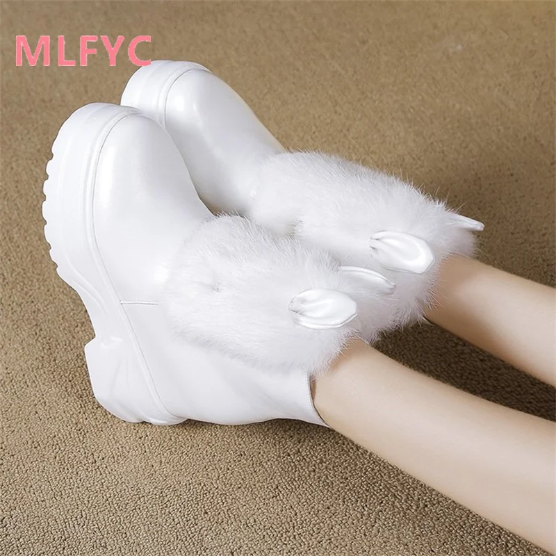 Snow boots women's white 2023 winter new style with added height and warmth plush short boots ladies fashionable casual boots