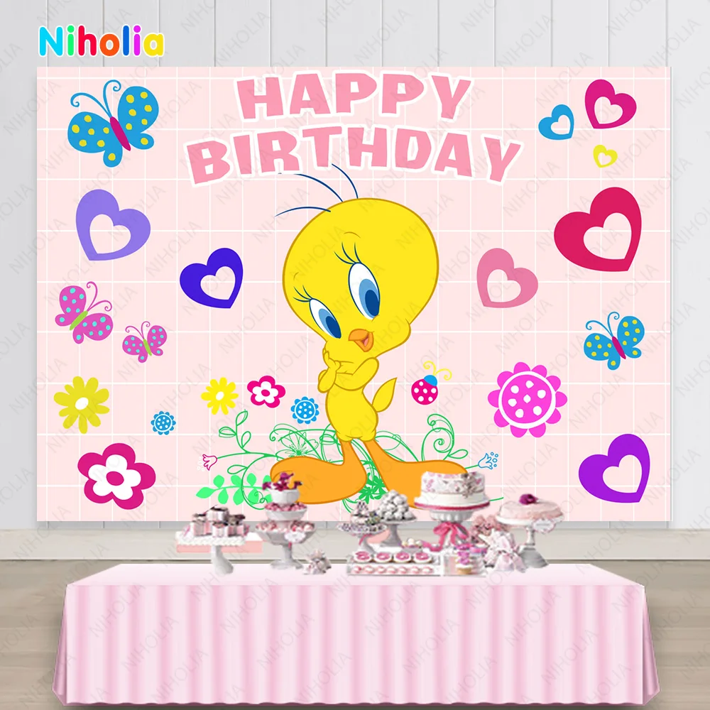 Photography Backdrop Party Background Vinyl Photo Studio Props for Kids NIHOLIA Tweety Bird Happy Birthday