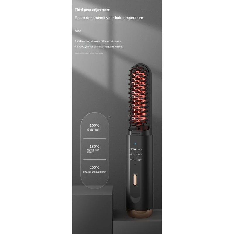 Multifunctional Cordless Hair Straightener Brush Negative Ions Electric Hot Comb Hair (Black) 5