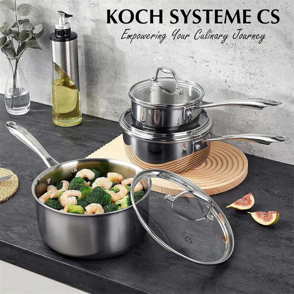 Koch Systeme CS 6-Piece Tri-Ply Stainless Steel Saucepan Set (1QT, 2QT, 3QT) 5