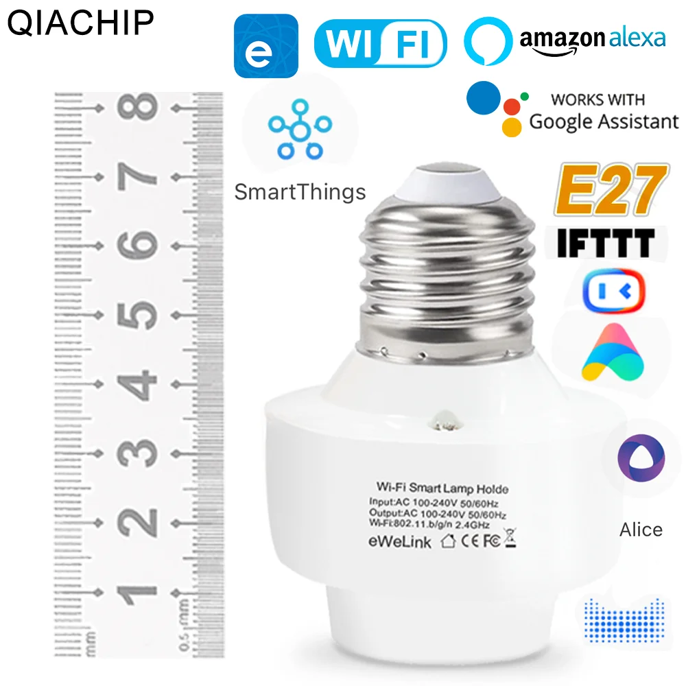 WiFi Smart Lamp Holder Remote Control Light Socket E26 E27 Bulb Socket Adapter, Ewelink App Remote Timing, Compatible with Alexa and Google(Wi-Fi +