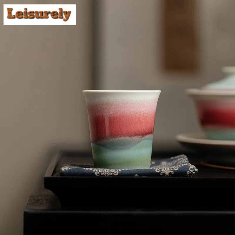 80ml Aurora Kiln Change Red Ceramic Teacup Ancient Tea Bowl Tea Cup Set Personal Cup Jianzhan Smelling Fragrant Cups Ornaments
